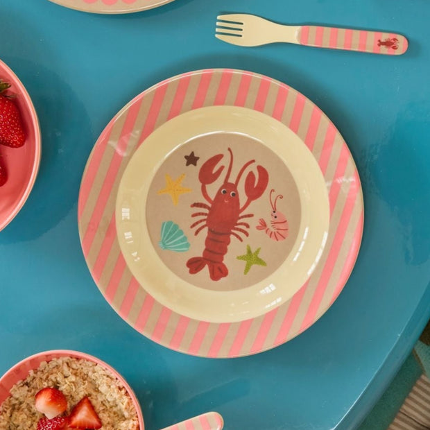 Assiette Creuse Mélamine Homard - Thème Océan Rose - RICE - La Boite à Bonheur
