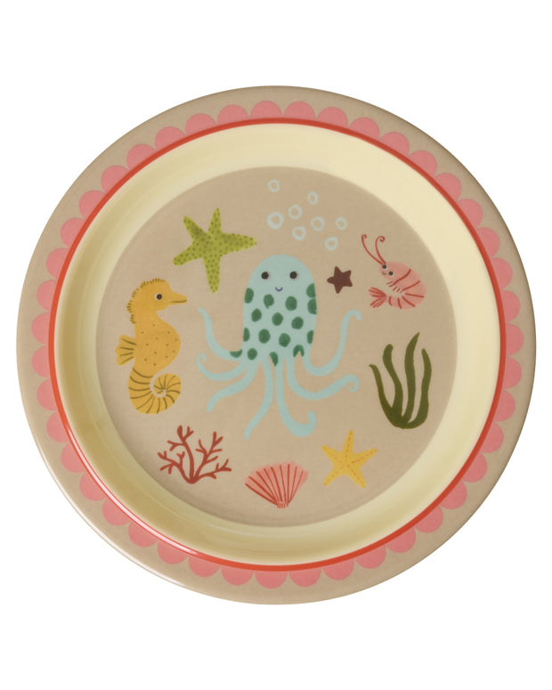 Assiette Plate Mélamine Poulpe - Thème Océan Rose - RICE - La Boite à Bonheur