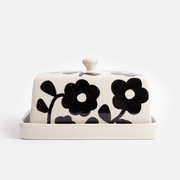 beurrier en céramique motif fleurs noires Caroline Gardner 