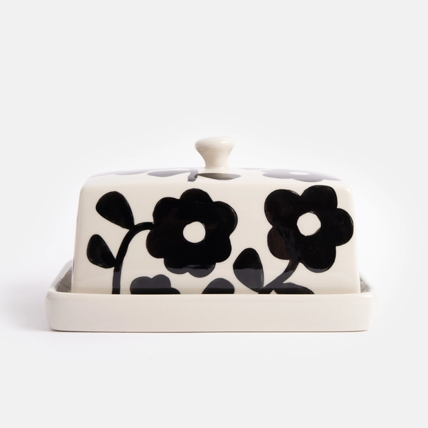 beurrier en céramique motif fleurs noires Caroline Gardner 
