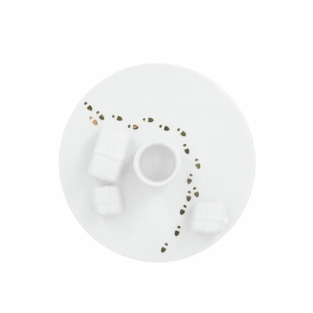 Décoration de Noël : bougeoir blanc en céramique avec empreintes dorées et cadeaux - Rader