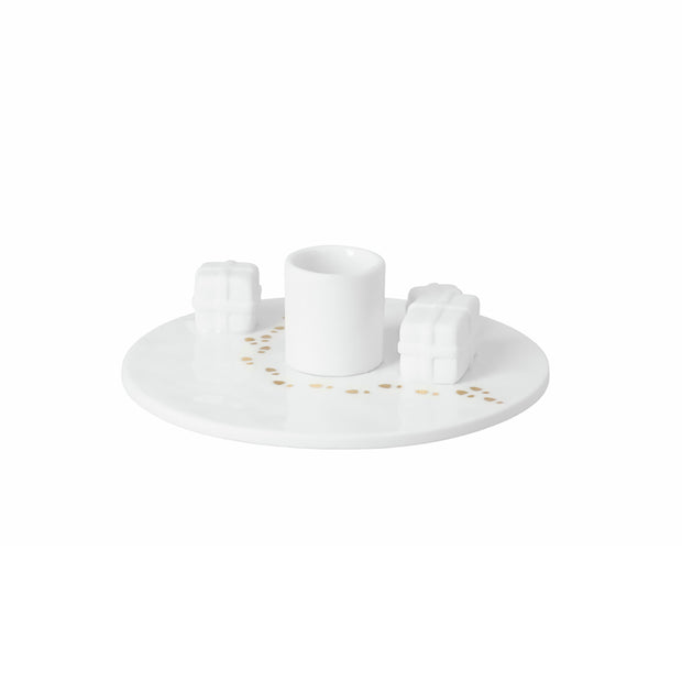 Décoration de Noël : bougeoir blanc en céramique avec empreintes dorées et cadeaux - Rader