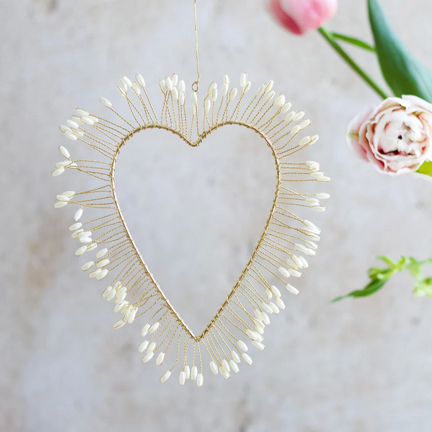 Cœur Halo de Perles  – Décoration Poétique à Suspendre