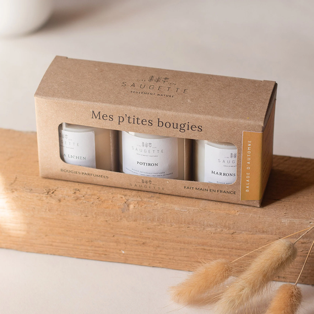 coffret de 3 bougies balade d'automne saugette - la Boite à Bonheur