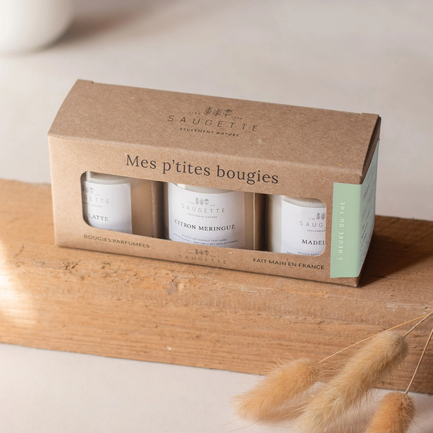 coffret 3 bougies l'heure du thé Saugette - La Boite à Bonheur