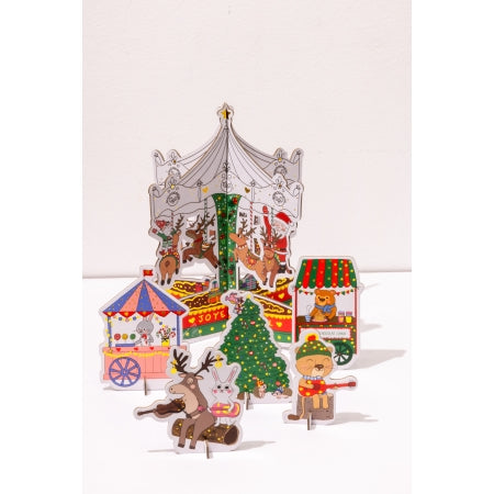 Décor de Noël 3D à Colorier – Le Manège de Noël - Cartes d'Art