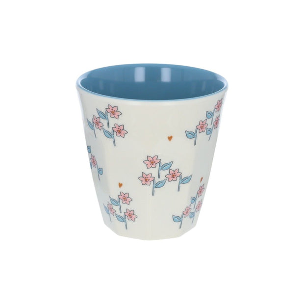 gobelet en mélamine motif fleuri intérieur bleu cueillette - Pause Goûter - Le Petit Souk