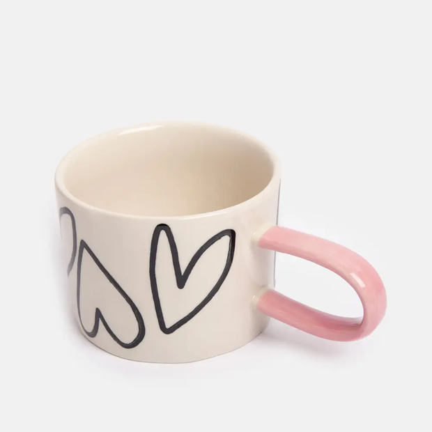mug céramique coeurs noirs anse rose CAROLINE GARDNER - La Boite à Bonheur BAYEUX