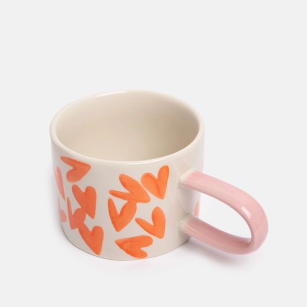 mug céramique coeurs orange anse rose - CAROLINE GARDNER - La Boite à Bonheur BAYEUX