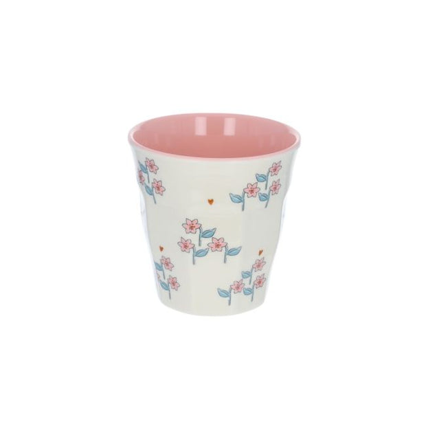 petit gobelet en mélamine motif fleuri intérieur rose cueillette Pause Goûter - Le Petit Souk