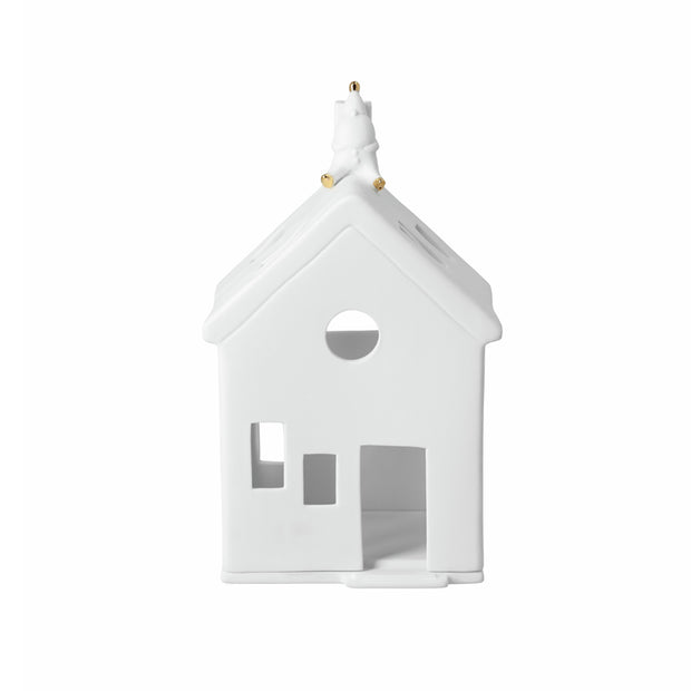 Photophores maisons en porcelaine blanche avec décorations de Noël - Collection Santa de Räder Design
