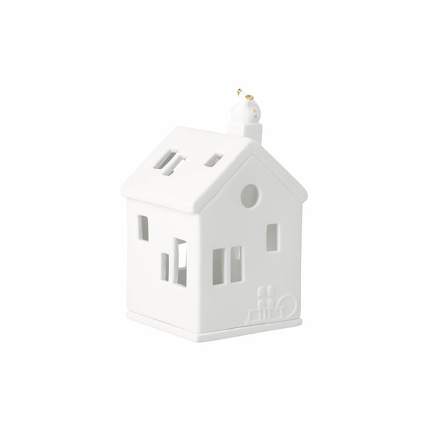 Photophores maisons en porcelaine blanche avec décorations de Noël - Collection Santa de Räder Design
