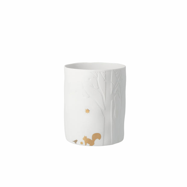 Photophore en porcelaine blanche avec arbre en relief et motifs dorés écureuil et étoile - RADER