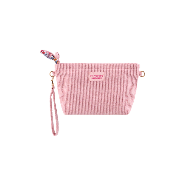 pochette beauté rose en velours côtelé amour toujours - DLP