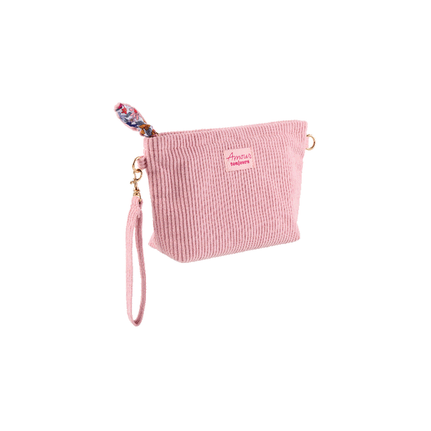 pochette beauté rose en velours côtelé amour toujours - DLP