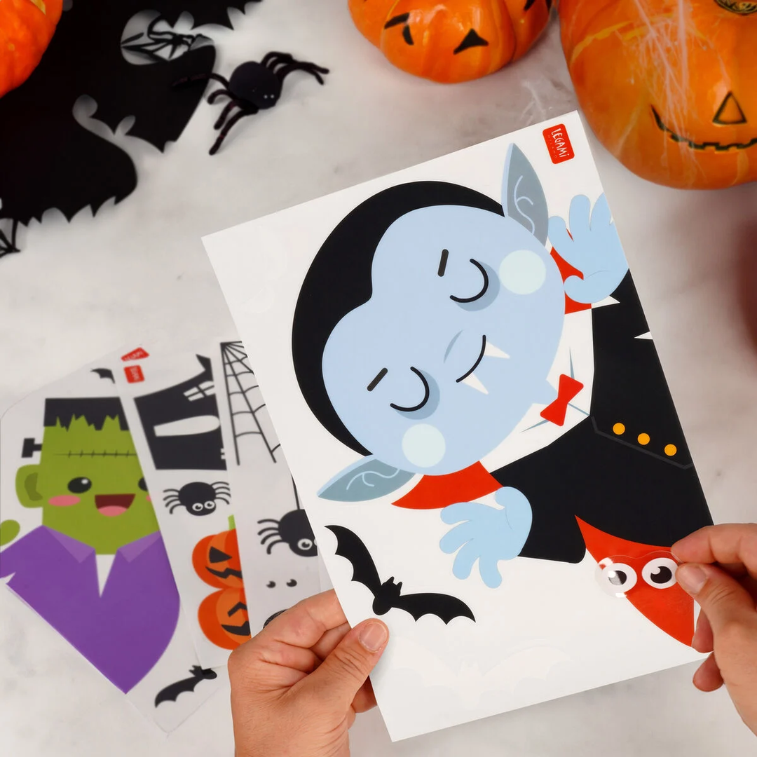 Lot 5 Feuilles Autocollants Géants Halloween - 29 Motifs Monstres, Adhésif électrostatique, Réutilisable, Fenêtres - 4