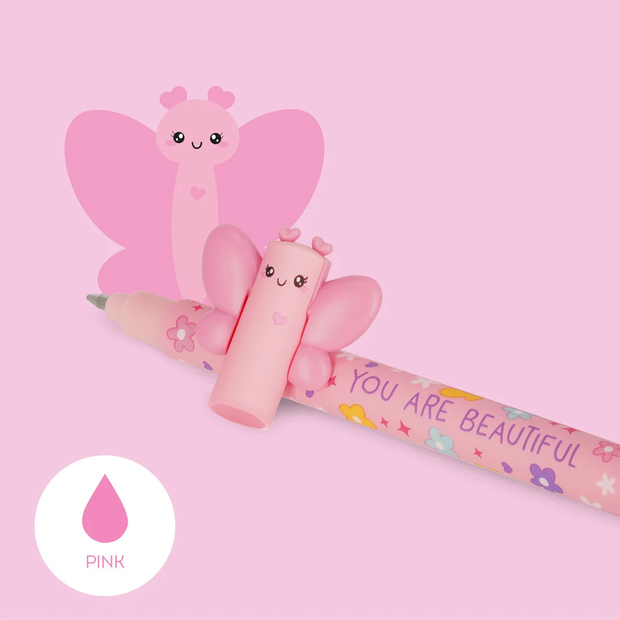 Stylo Encre Effaçable Rose Papillon - Legami - La boite à bonheur