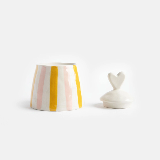 Sucrier Céramique - Rayures Rose et Jaune Couvercle Cœur  - Caroline Gardner