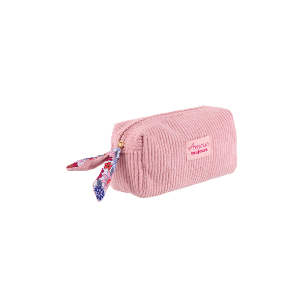 trousse maquillage rose en velours côtelé amour toujours de DLP