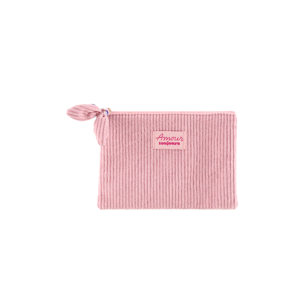 trousse plate en velours côtelé rose amour toujours - DLP